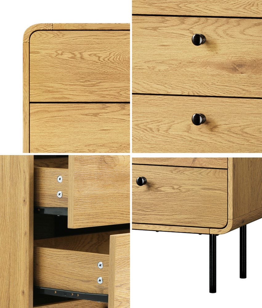 Oikiture Chest of Drawers PATEL  5 Chest of Drawers Dresser Tallboy Metal Handle Natural