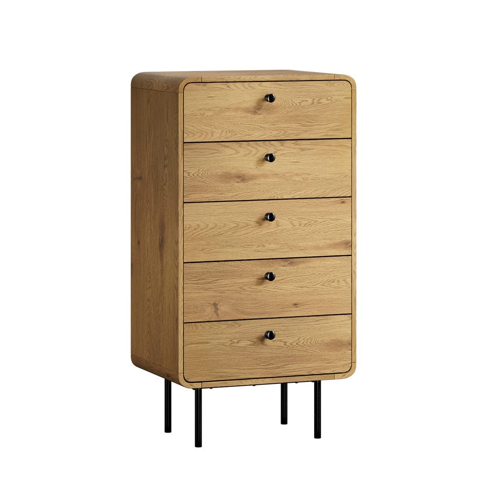 Oikiture Chest of Drawers PATEL  5 Chest of Drawers Dresser Tallboy Metal Handle Natural