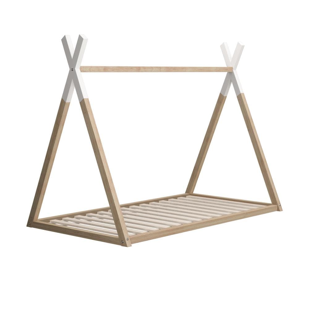 Oikiture Bedframe Paterno Kids Bed Frame With Single Mattress Set Teepee House Style