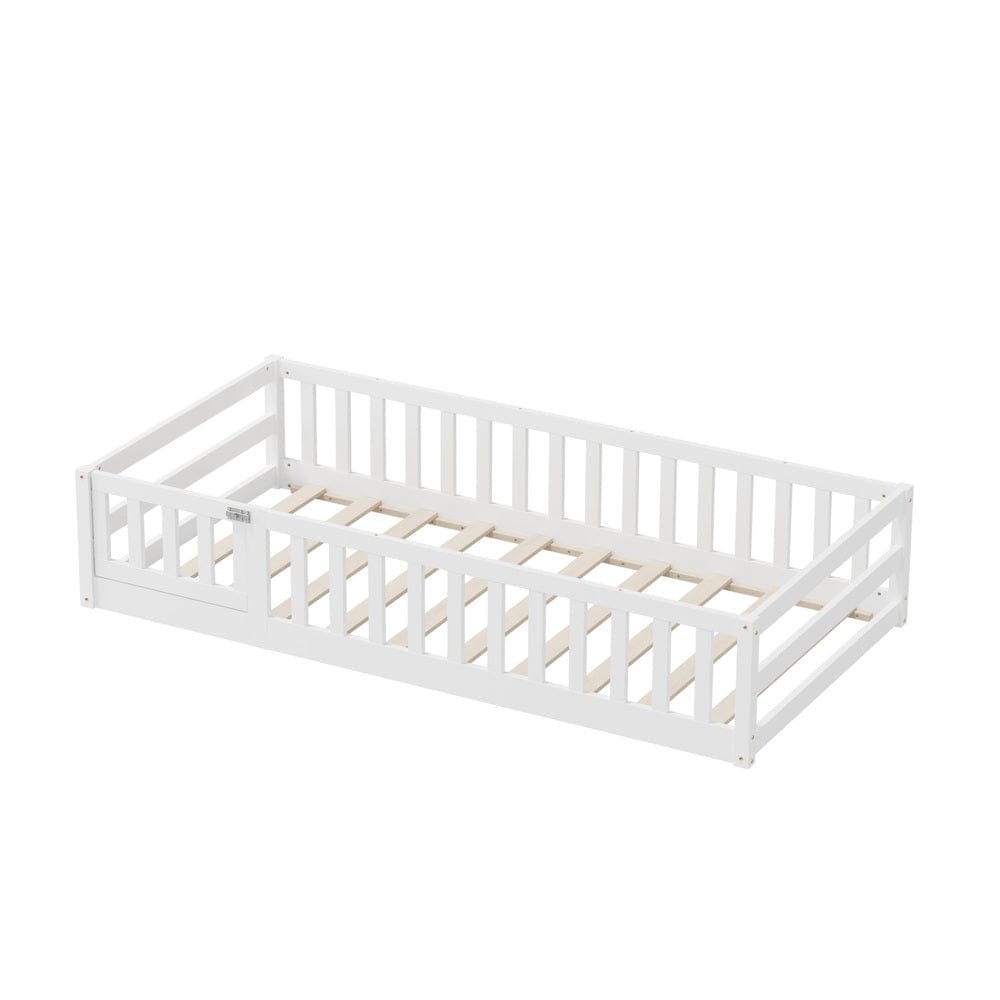 Oikiture Bedframe Play Kids Bed Frame Single Beds Timber Wood Gate Guard White