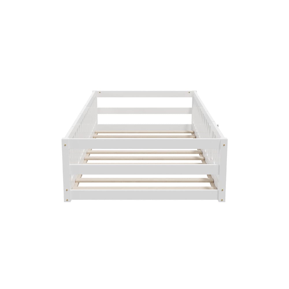 Oikiture Bedframe Play Kids Bed Frame Single Beds Timber Wood Gate Guard White