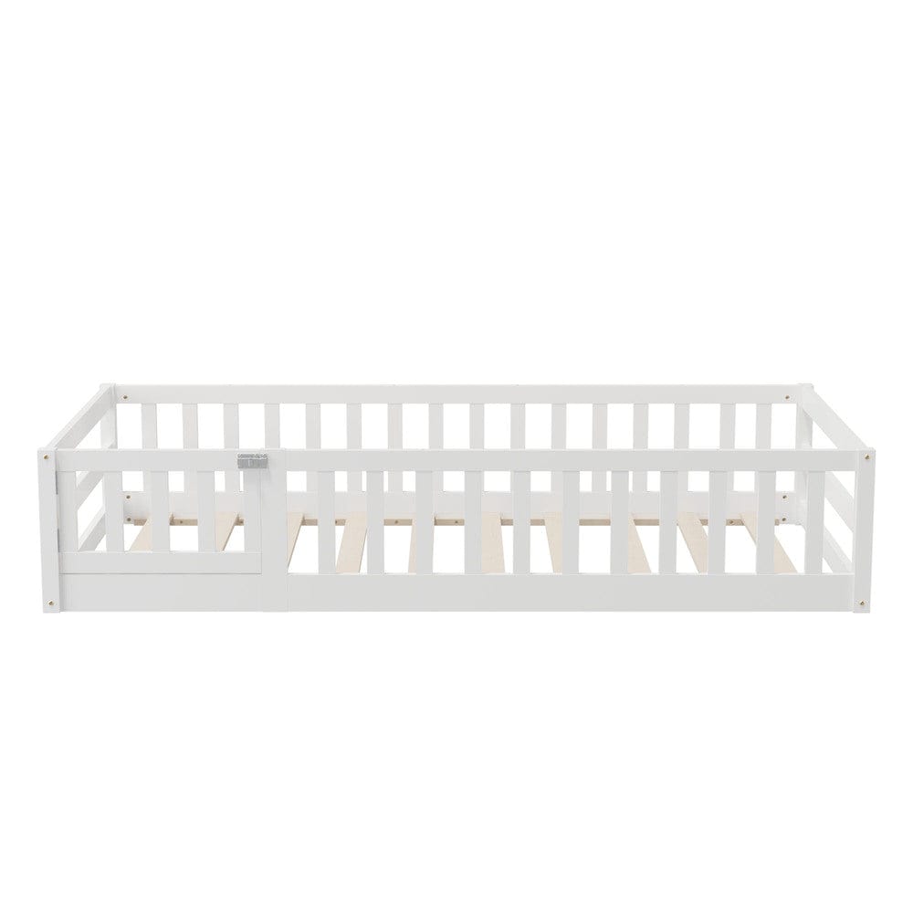 Oikiture Bedframe Play Kids Bed Frame Single Beds Timber Wood Gate Guard White