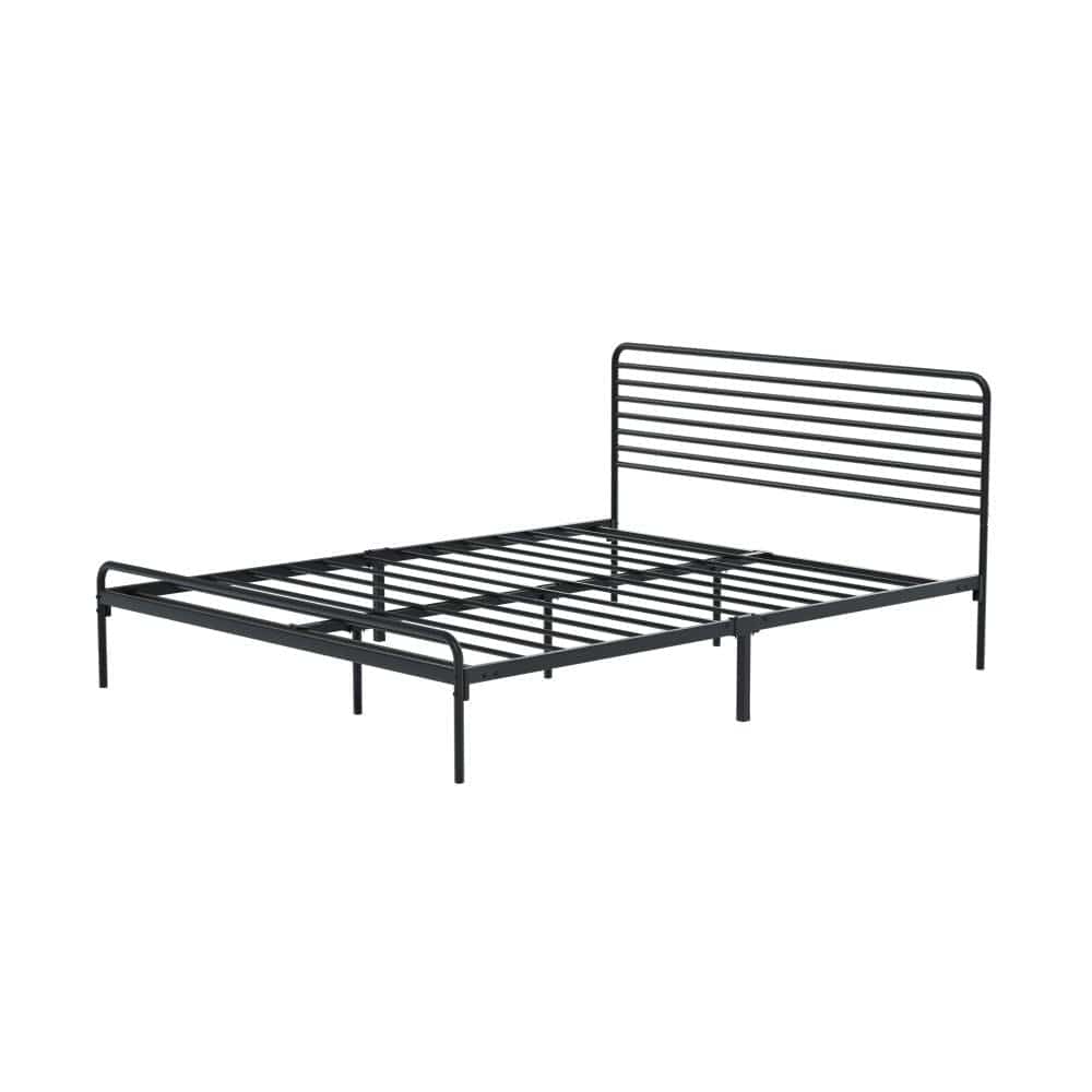 Oikiture Bedframe PORTO Metal Bed Frame Railing-Style - BLACK
