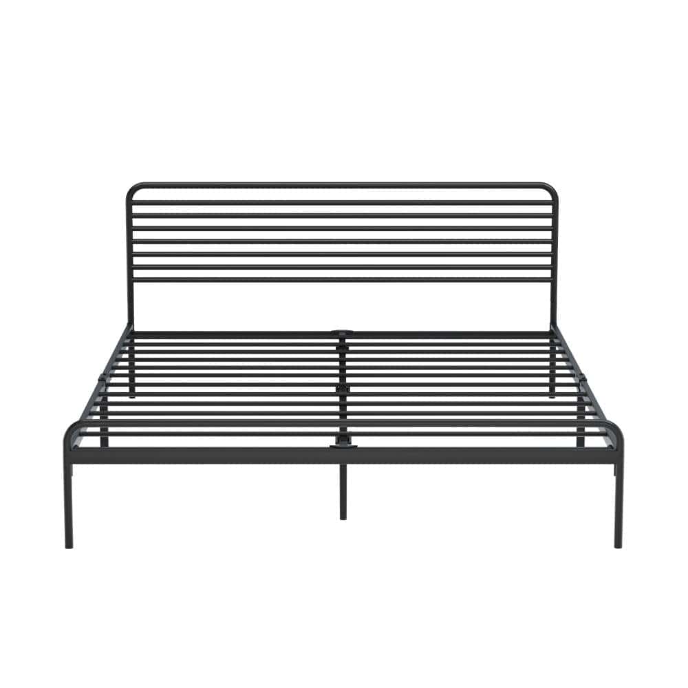 Oikiture Bedframe PORTO Metal Bed Frame Railing-Style - BLACK