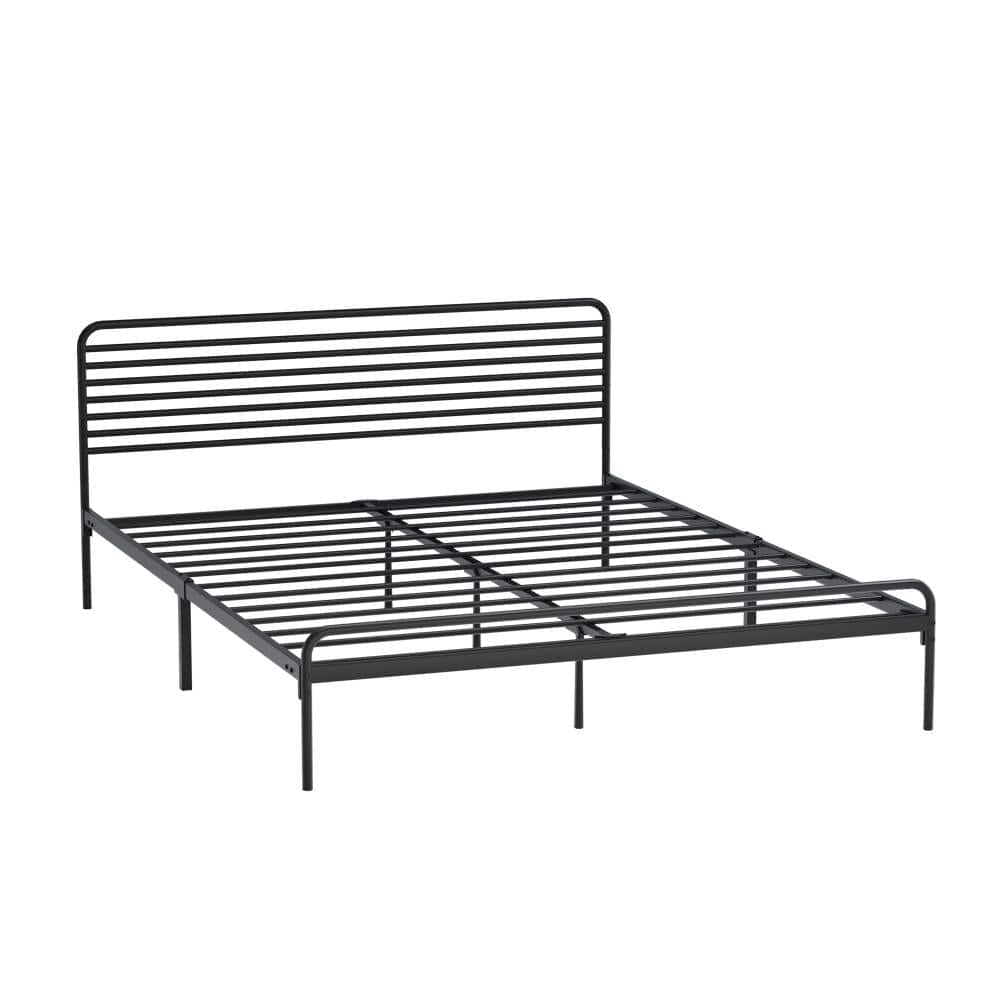Oikiture Bedframe PORTO Metal Bed Frame Railing-Style - BLACK
