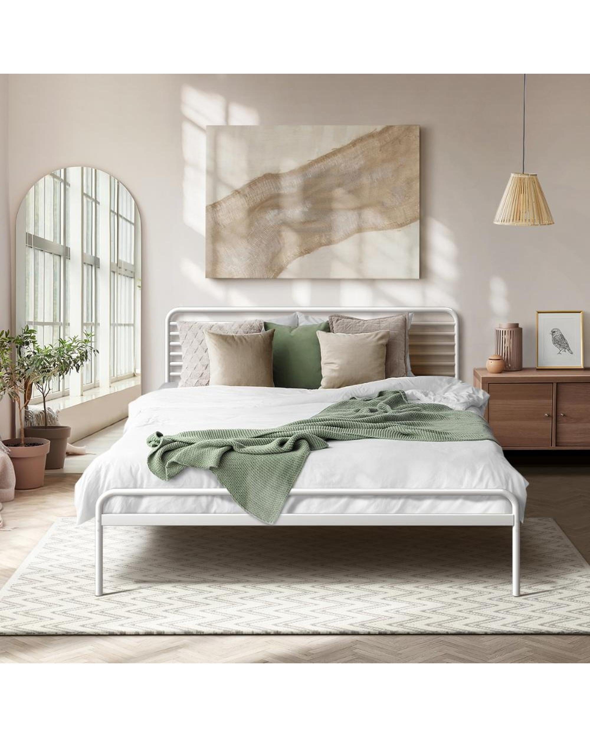 Oikiture Bedframe PORTO Metal Bed Frame Railing-Style - WHITE