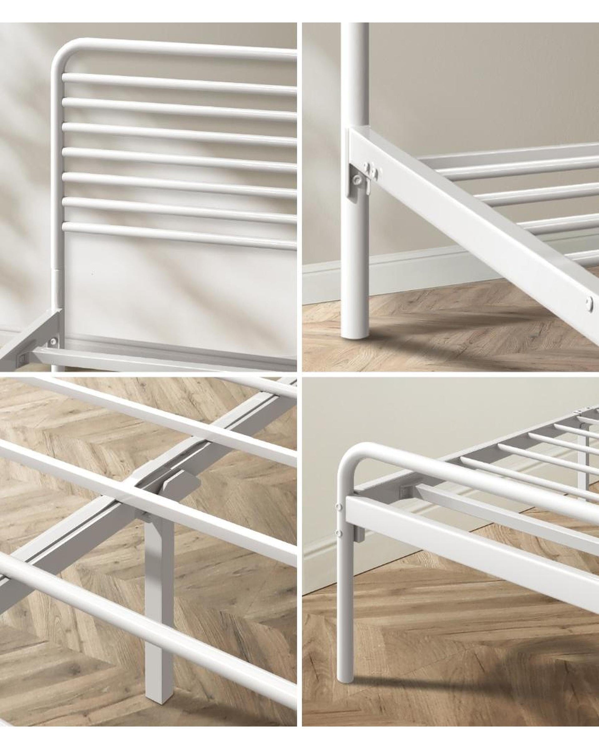 Oikiture Bedframe PORTO Metal Bed Frame Railing-Style - WHITE