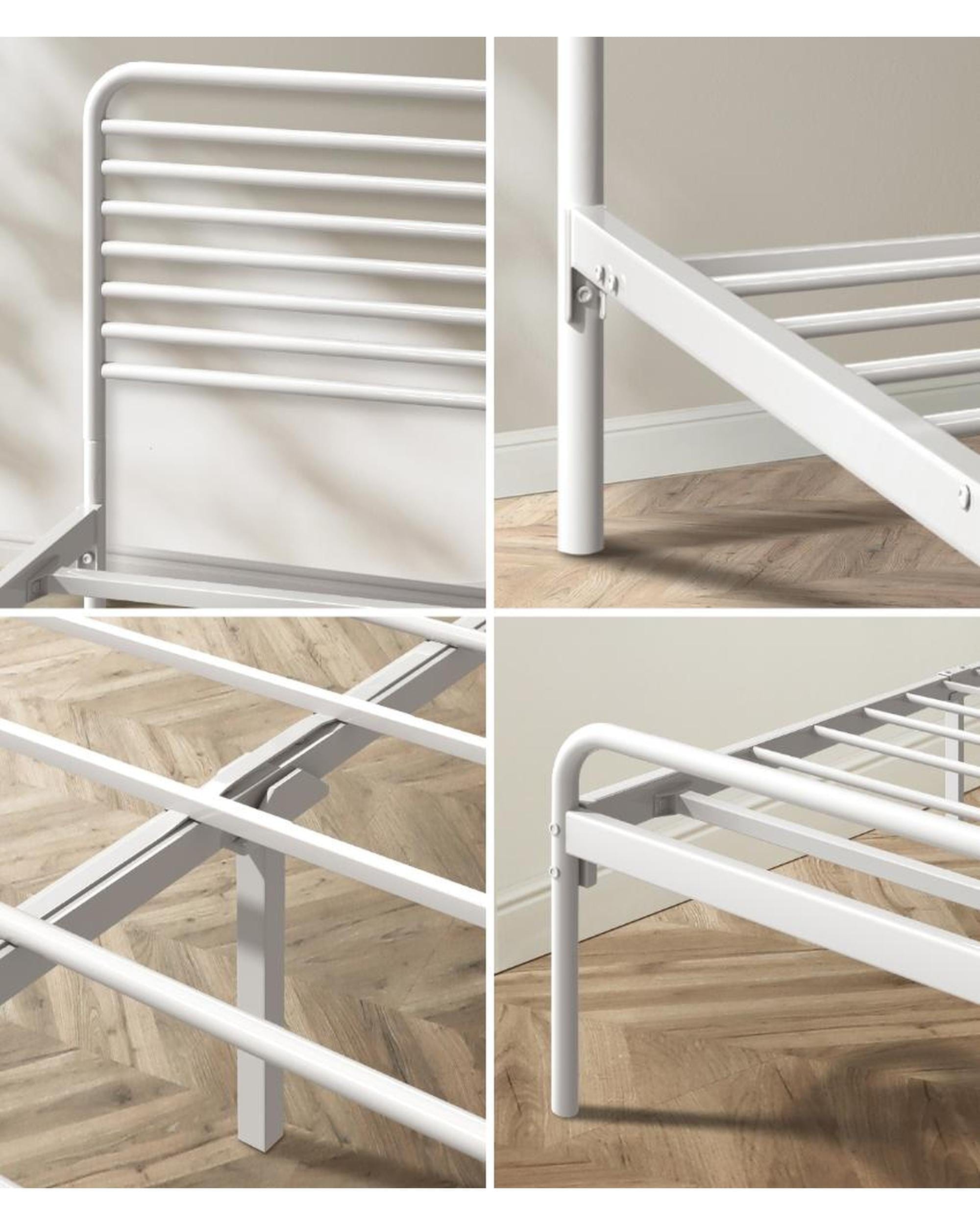 Oikiture Bedframe PORTO Metal Bed Frame Railing-Style - WHITE