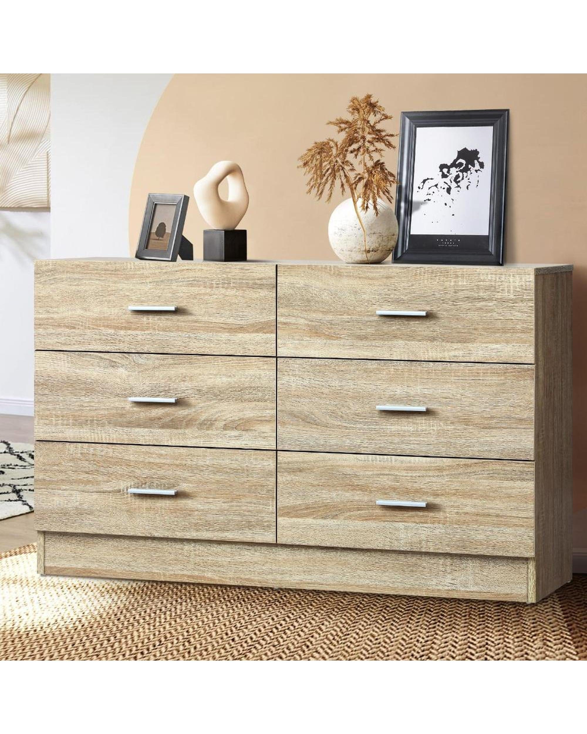 Oikiture Chest of Drawers PRIS 6 Chest of Drawers Tallboy Dresser Table Lowboy Storage Cabinet Wood