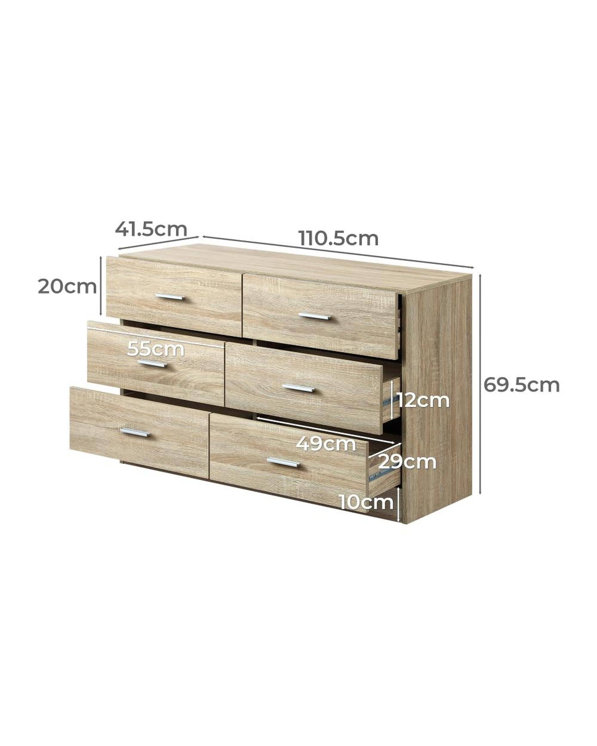 Oikiture Chest of Drawers PRIS 6 Chest of Drawers Tallboy Dresser Table Lowboy Storage Cabinet Wood