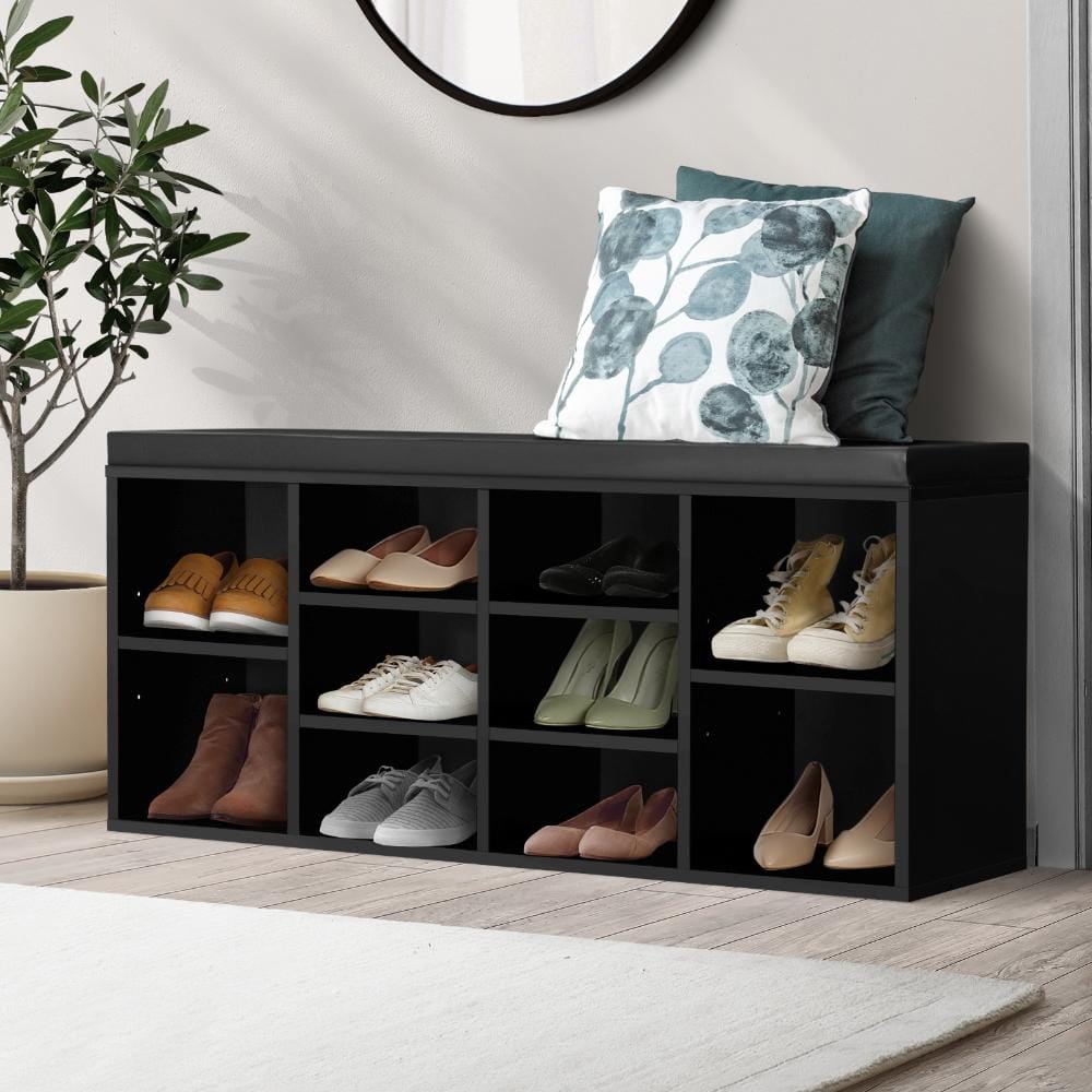 Oikiture Shoe Rack Ralph Shoe Bench 105cm Shoe Storage Cabinet Orgaiser Rack Storage Shelf Black
