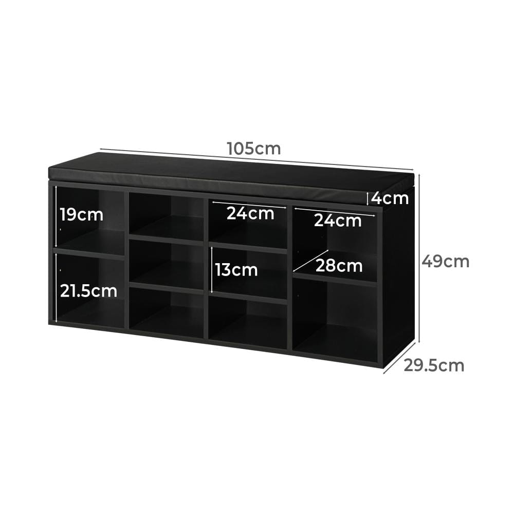 Oikiture Shoe Rack Ralph Shoe Bench 105cm Shoe Storage Cabinet Orgaiser Rack Storage Shelf Black