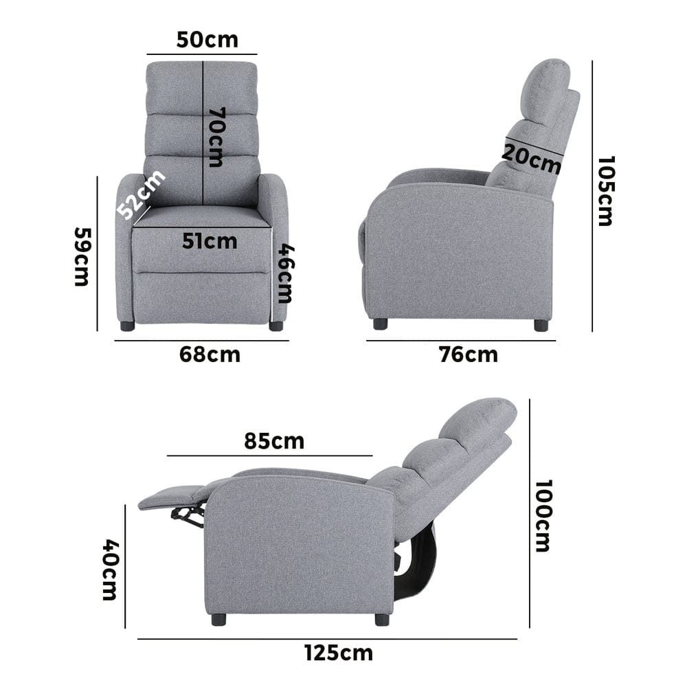 Oikiture Accent Chair Recliner Chair Armchair Adjustable Sofa Lounge Polyester Grey