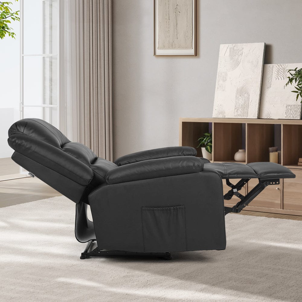 Oikiture Accent Chair Recliner Chair Armchair with Side Pocket Leather Black
