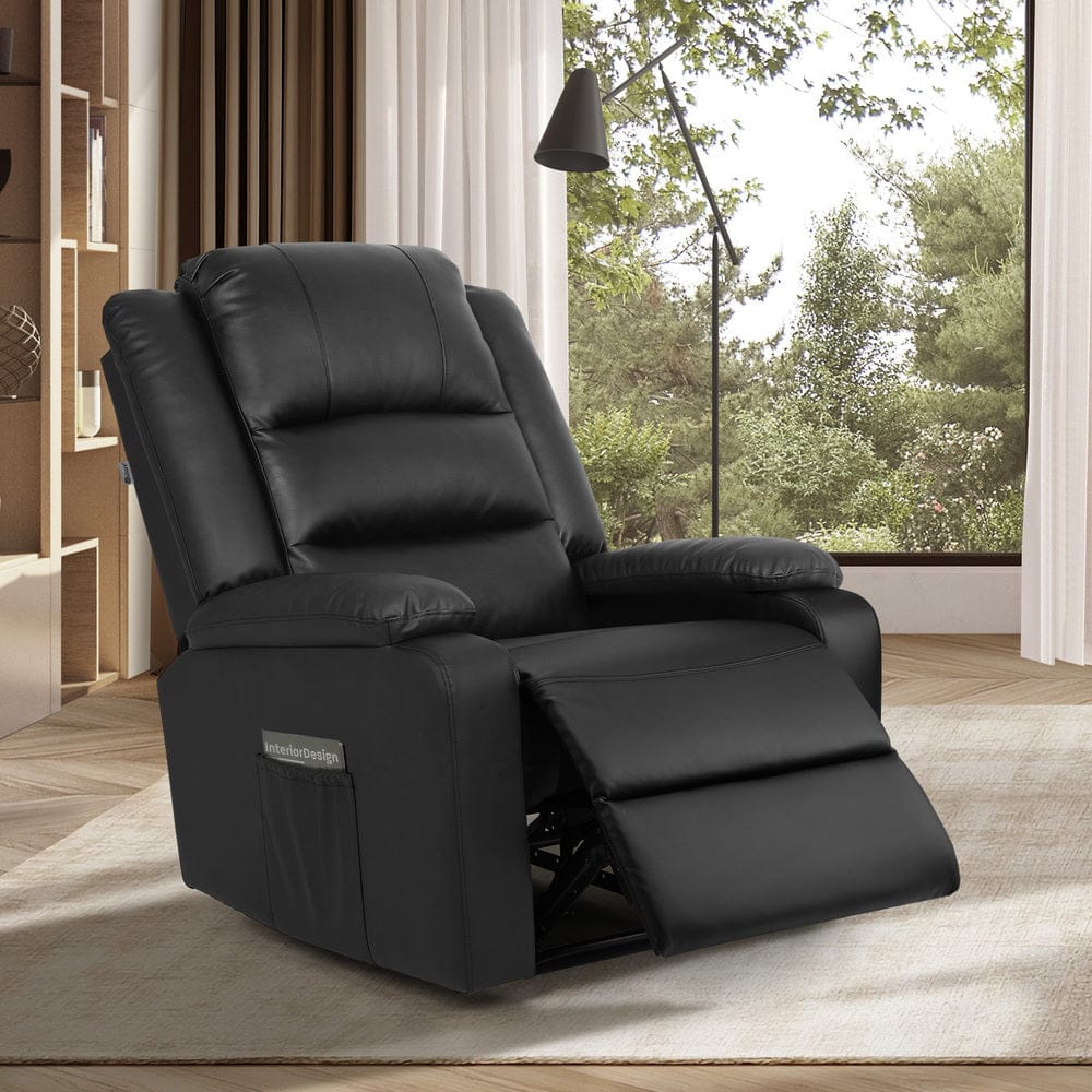 Oikiture Accent Chair Recliner Chair Armchair with Side Pocket Leather Black