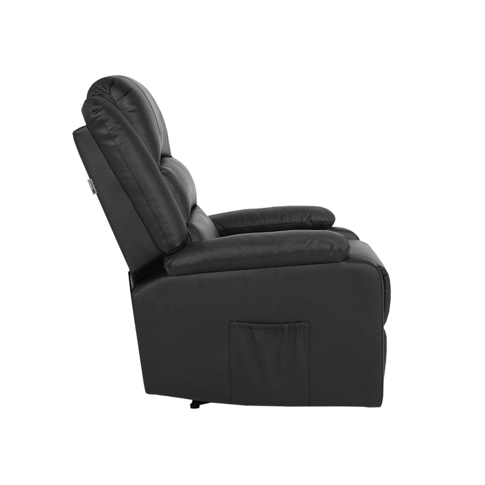 Oikiture Accent Chair Recliner Chair Armchair with Side Pocket Leather Black