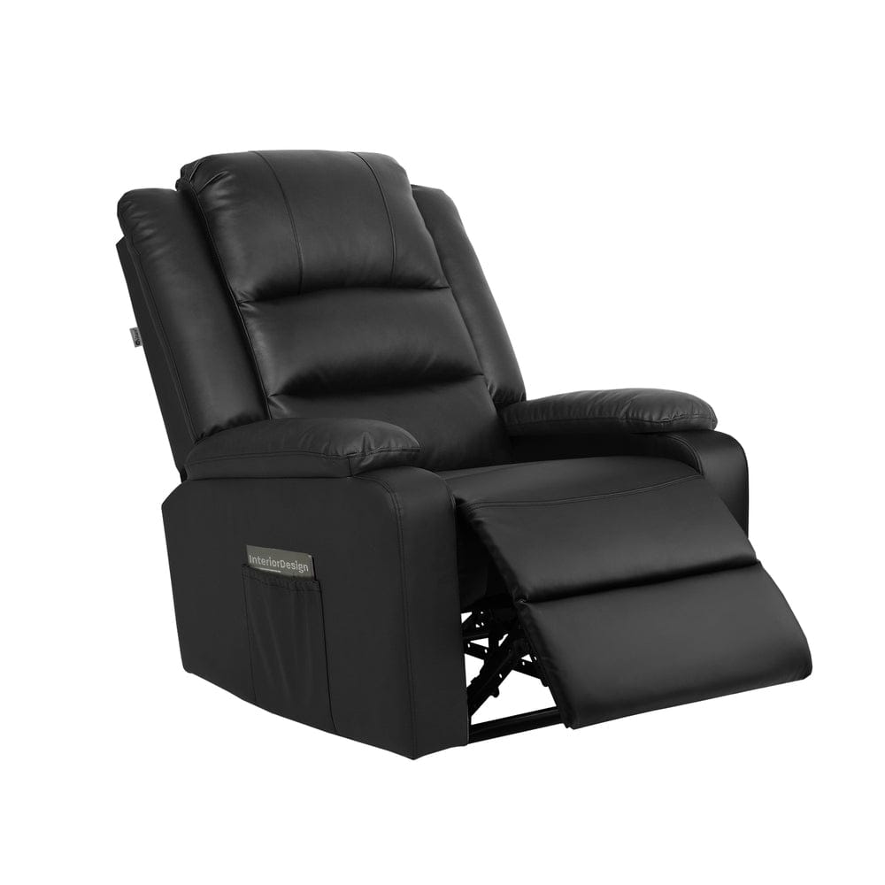 Oikiture Accent Chair Recliner Chair Armchair with Side Pocket Leather Black