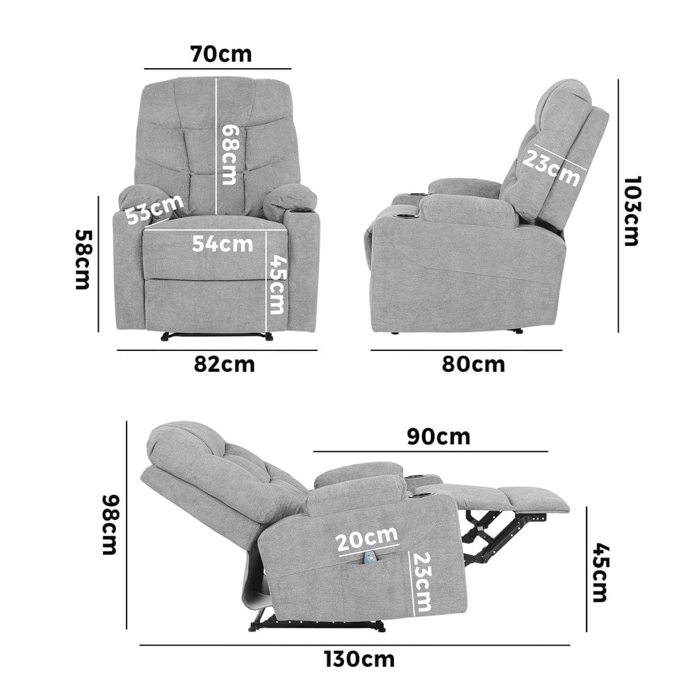 Oikiture Massage Chair Recliner Chair Electric Massage Chairs Heated Polyester Grey
