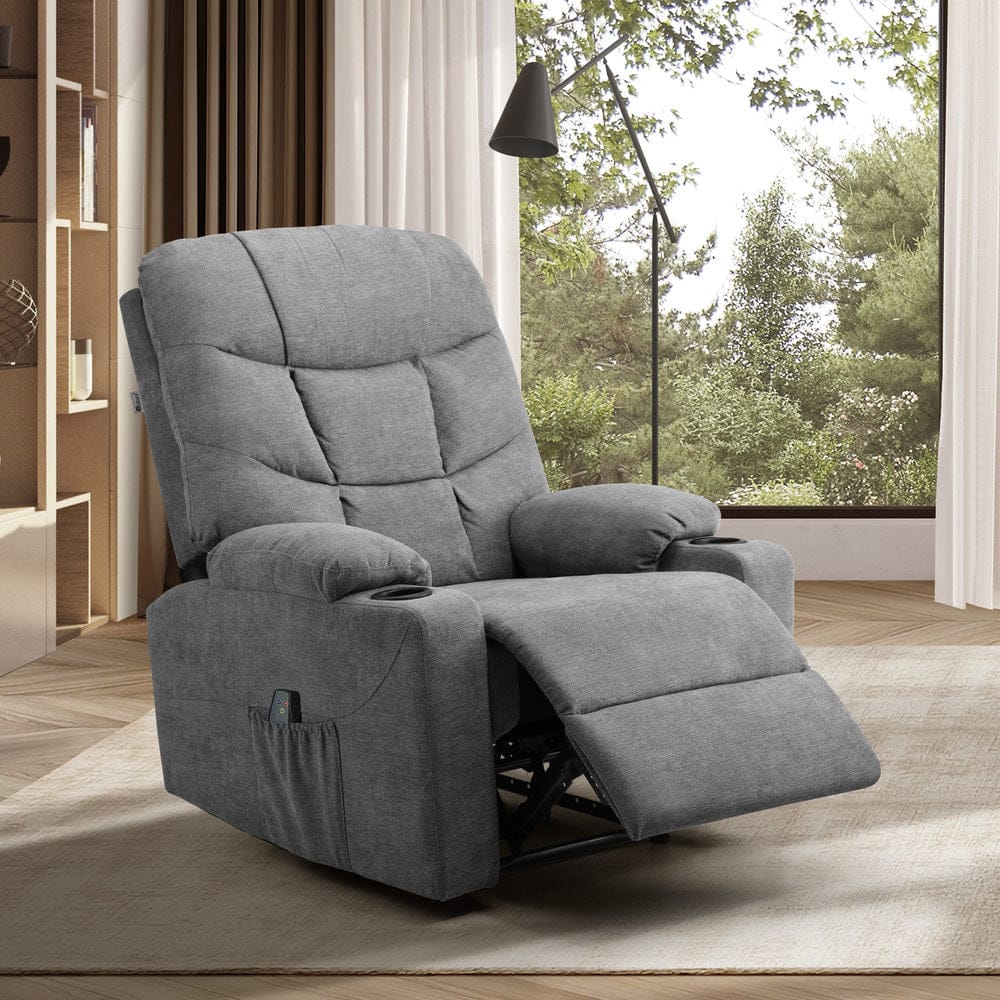 Oikiture Massage Chair Recliner Chair Electric Massage Chairs Heated Polyester Grey