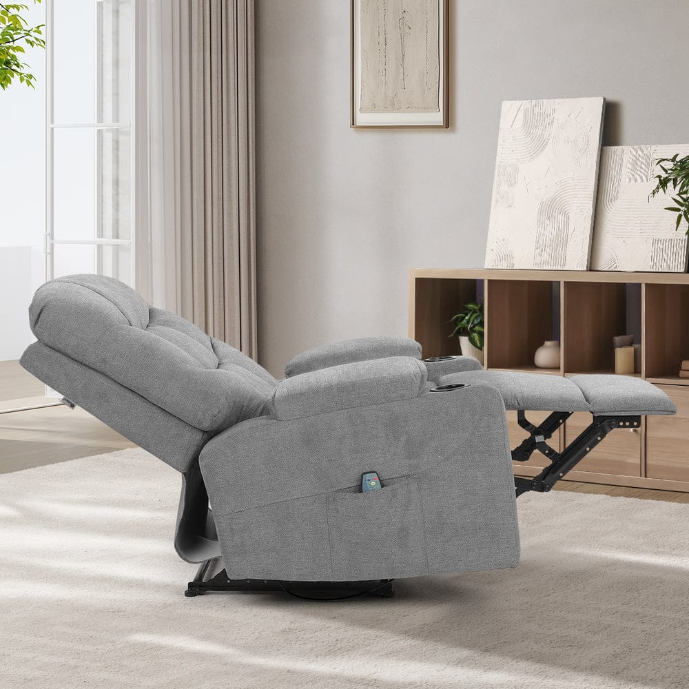 Oikiture Massage Chair Recliner Chair Electric Massage Chairs Heated Polyester Grey