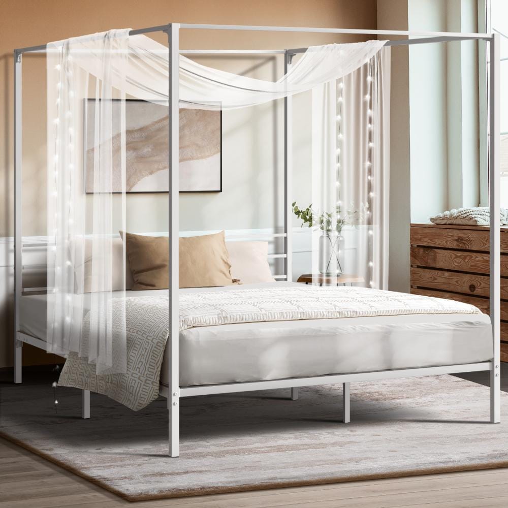 Oikiture Bedframe RYE Metal Canopy Bed Frame Platform - WHITE