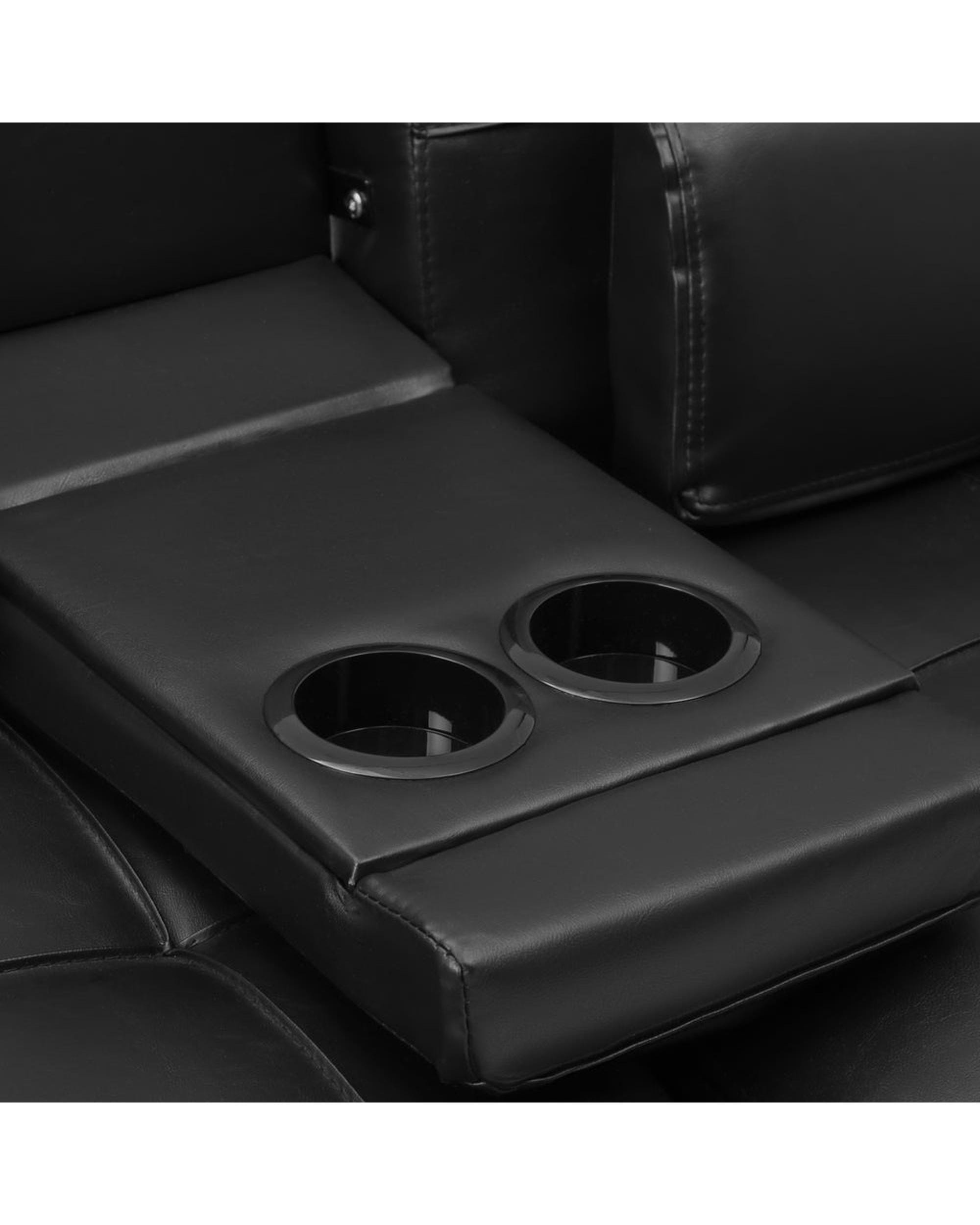 Oikiture Sofa SEPPI 3-Seater Sofa Bed with Cup Holders Black Leather