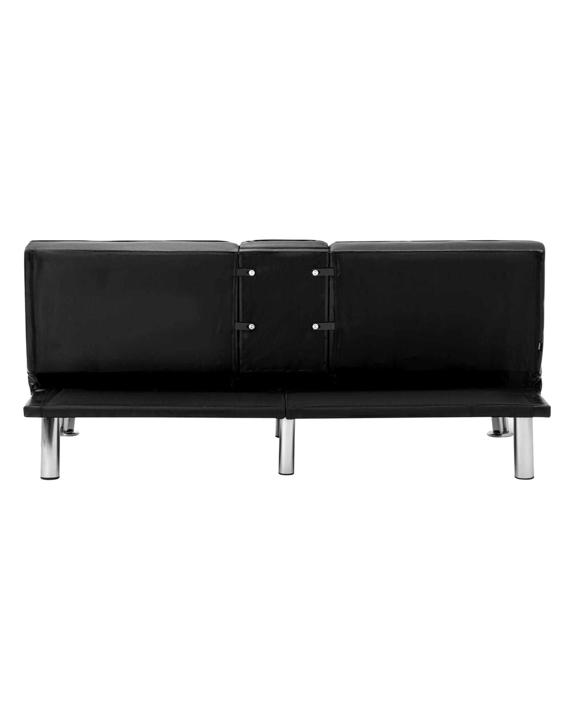 Oikiture Sofa SEPPI 3-Seater Sofa Bed with Cup Holders Black Leather