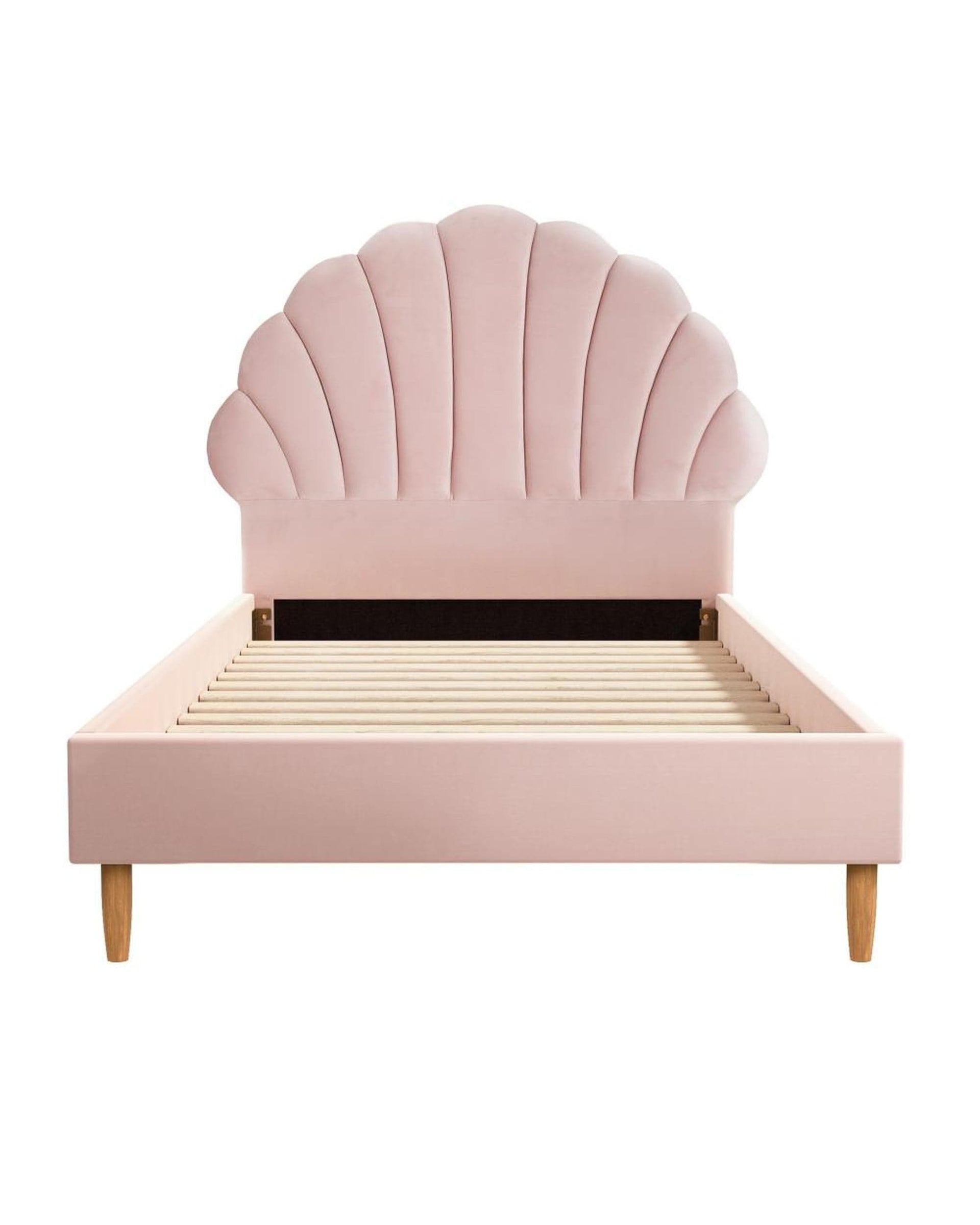 Oikiture Bedframe SHELLY Frame Scallop-Shape Bedhead Pink Velvet