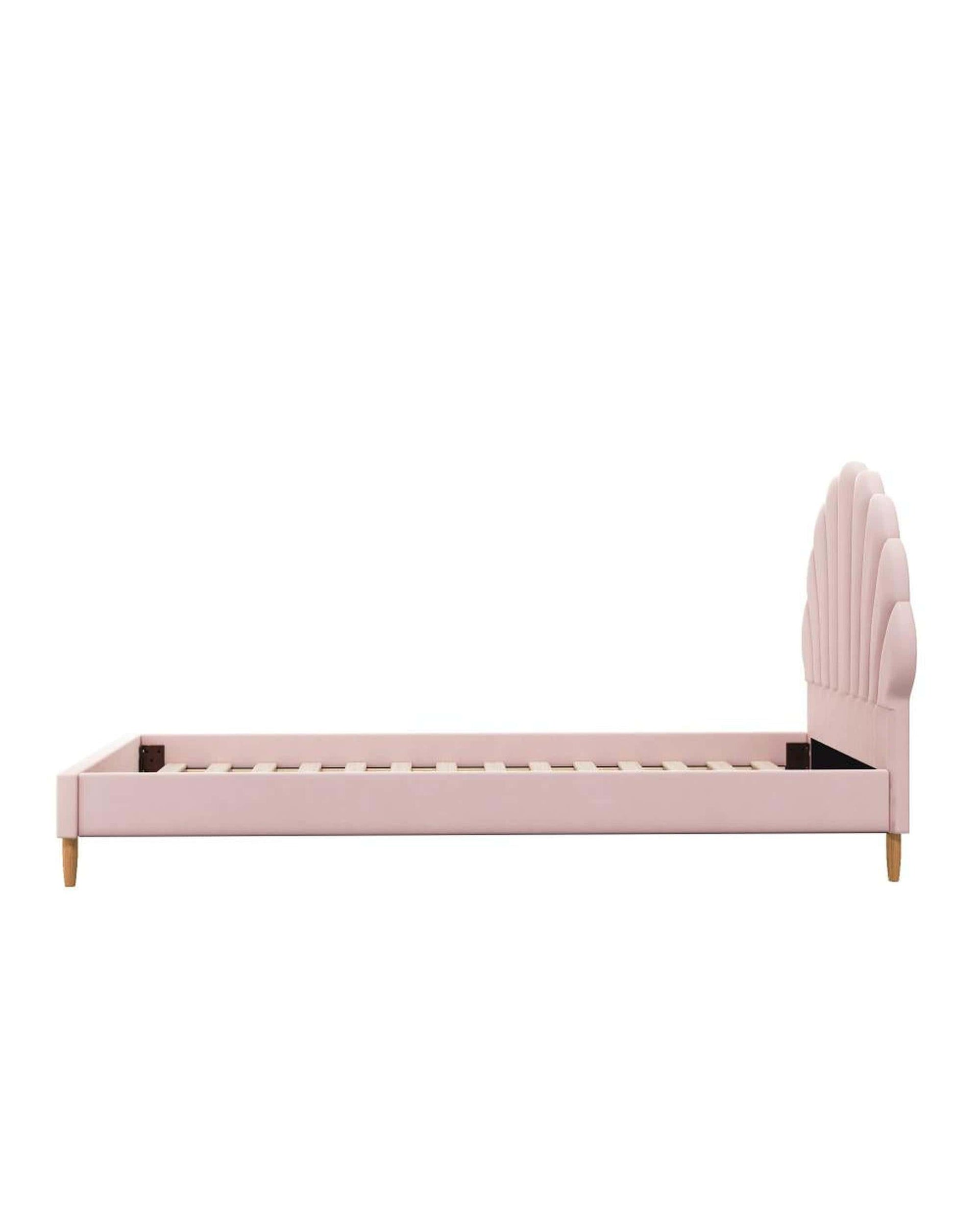 Oikiture Bedframe SHELLY Frame Scallop-Shape Bedhead Pink Velvet