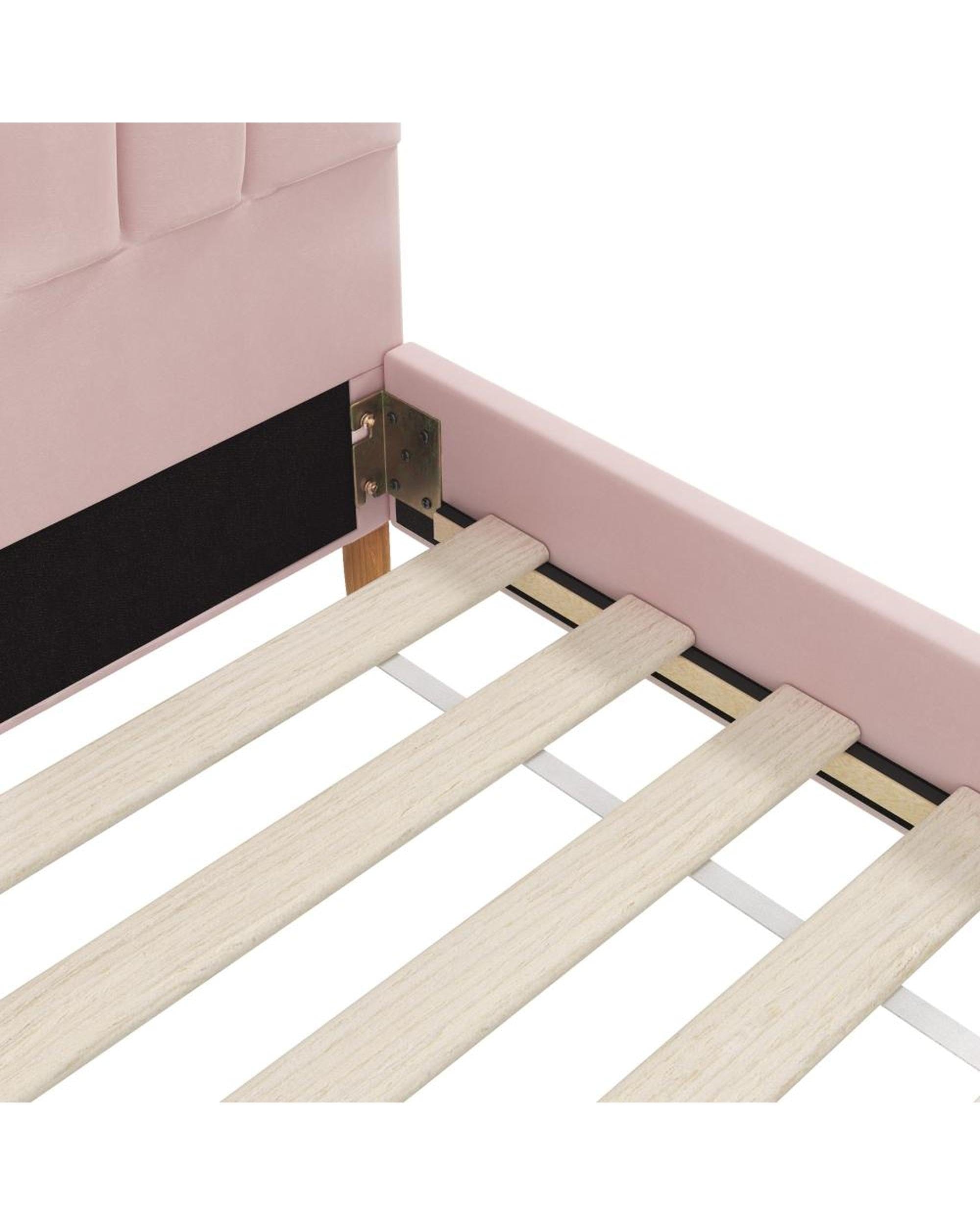 Oikiture Bedframe SHELLY Frame Scallop-Shape Bedhead Pink Velvet