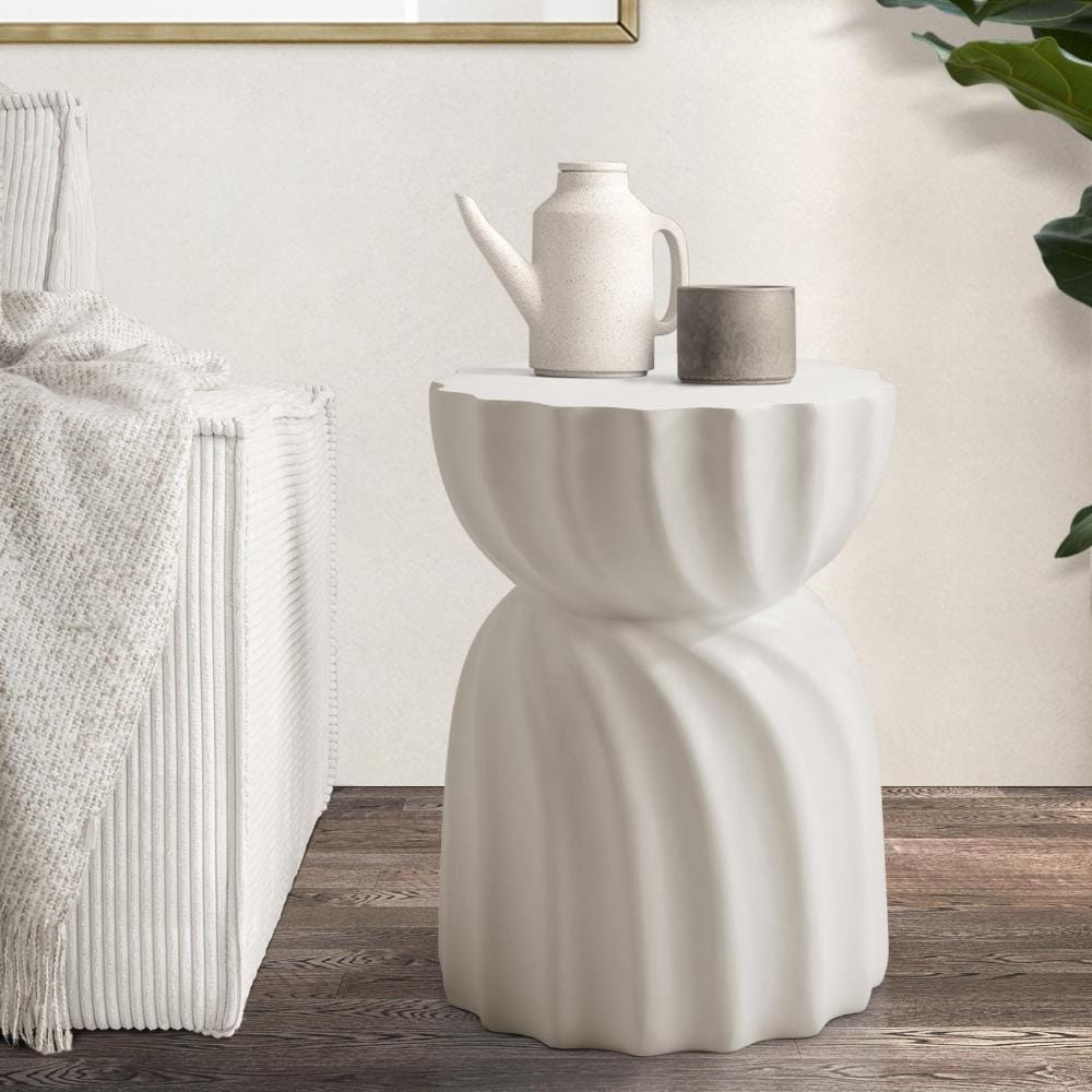 Oikiture Bedside Table Side Table Terrazzo Hourglass Concrete Stool Stand