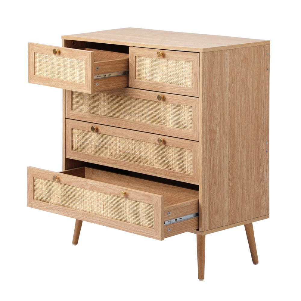 Oikiture Chest of Drawers SKUFFER 5 Chest of Drawers Dresser Tallboy Rattan