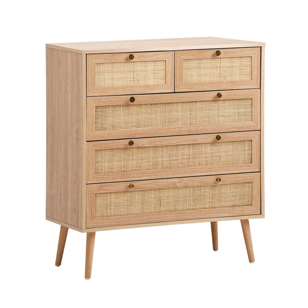 Oikiture Chest of Drawers SKUFFER 5 Chest of Drawers Dresser Tallboy Rattan