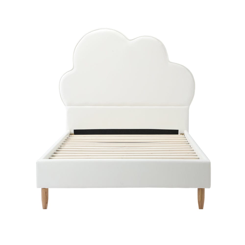 Oikiture Bedframe SKY Bed Frame Single Size Kids Bed Frame White Leather