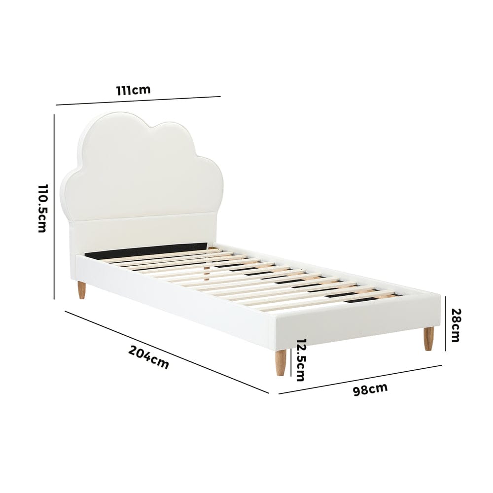 Oikiture Bedframe SKY Bed Frame Single Size Kids Bed Frame White Leather