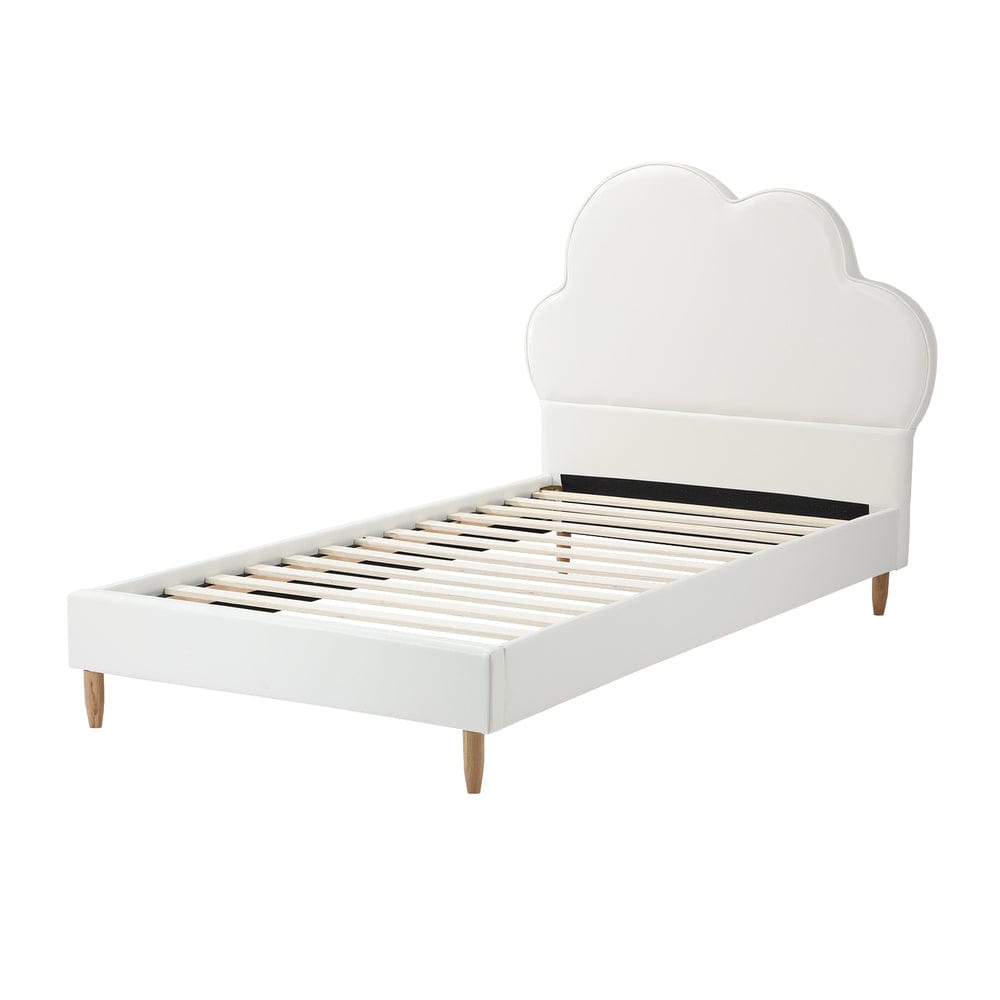 Oikiture Bedframe SKY Bed Frame Single Size Kids Bed Frame White Leather