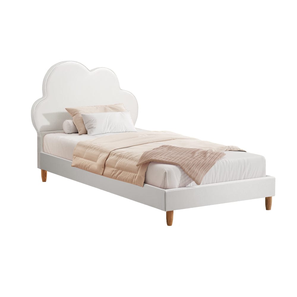 Oikiture Bedframe SKY Bed Frame Single Size Kids Bed Frame White Leather