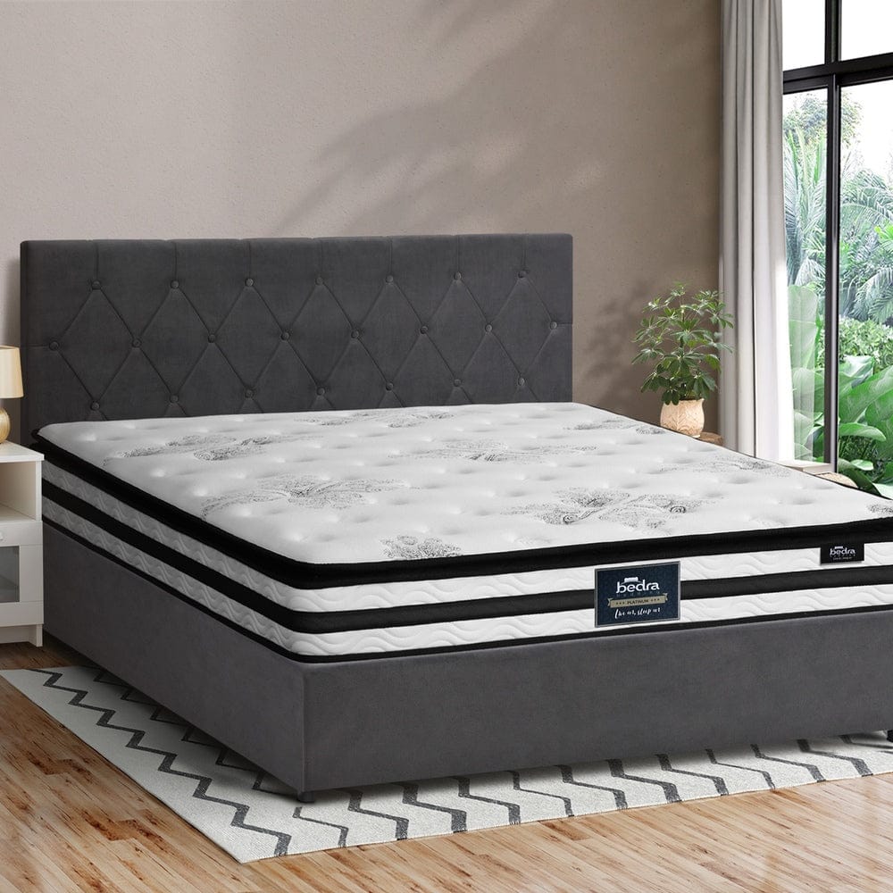 Oikiture Bedframe SMITH Bed Frame Gas Lift with Mattress White Leather