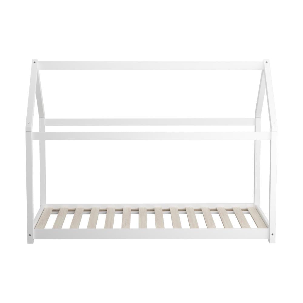 Oikiture Bedframe Sol Bed Frame Single Wooden Timber House Style Mattress Base Platform White