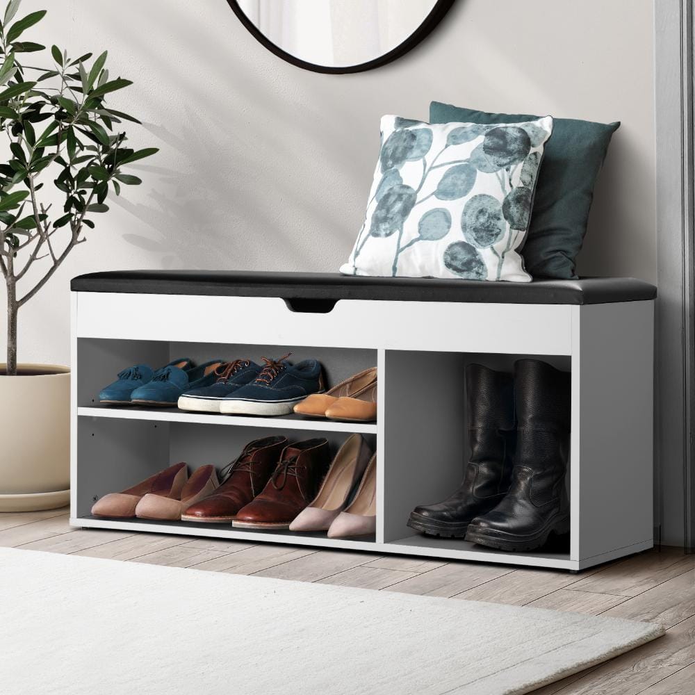 Oikiture Shoe Rack Sol Shoe Cabinet Bench Shoe Storage Rack PU Padded Seat Organiser Shelf