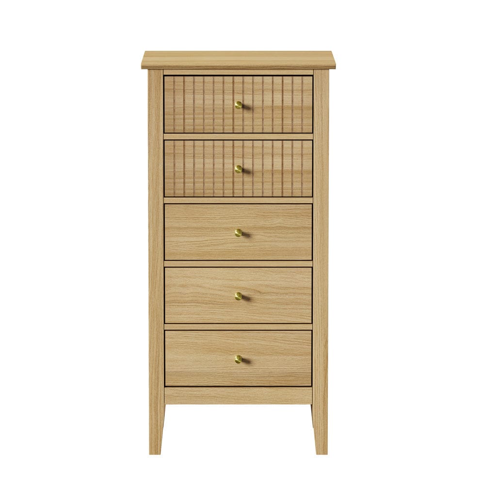 Oikiture Chest of Drawers SONYA 5 Chest of Drawers Dresser Tallboy Storage Cabinet Natural