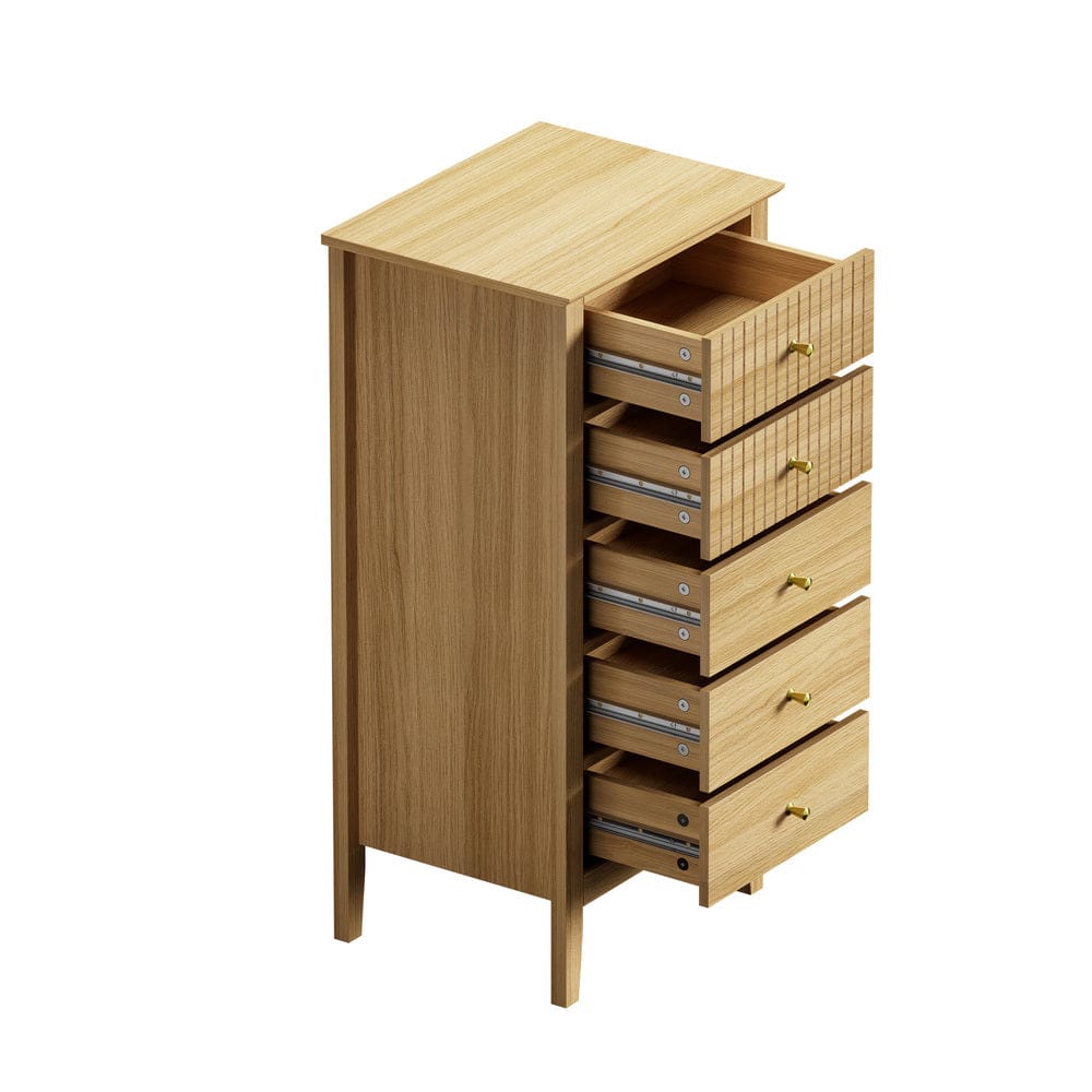 Oikiture Chest of Drawers SONYA 5 Chest of Drawers Dresser Tallboy Storage Cabinet Natural