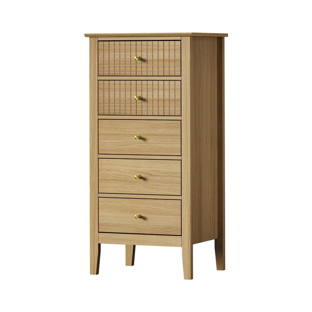 Oikiture Chest of Drawers SONYA 5 Chest of Drawers Dresser Tallboy Storage Cabinet Natural