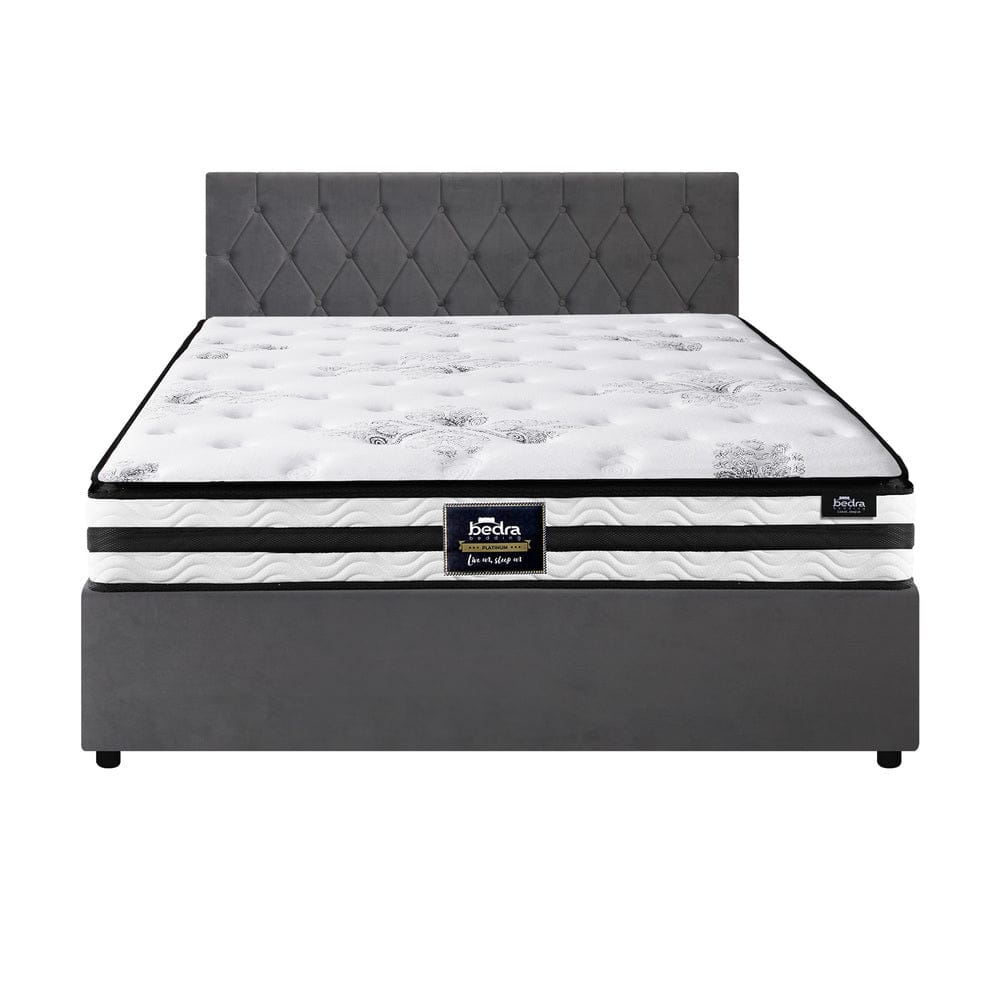 Oikiture Bedframe STAR Bed Frame Gas Lift Base with Mattress Velvet Grey