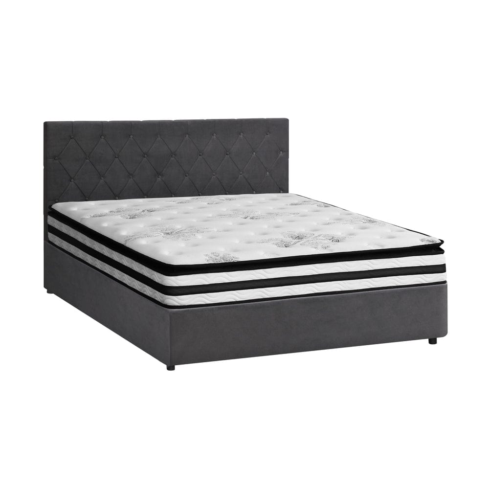 Oikiture Bedframe STAR Bed Frame Gas Lift Base with Mattress Velvet Grey
