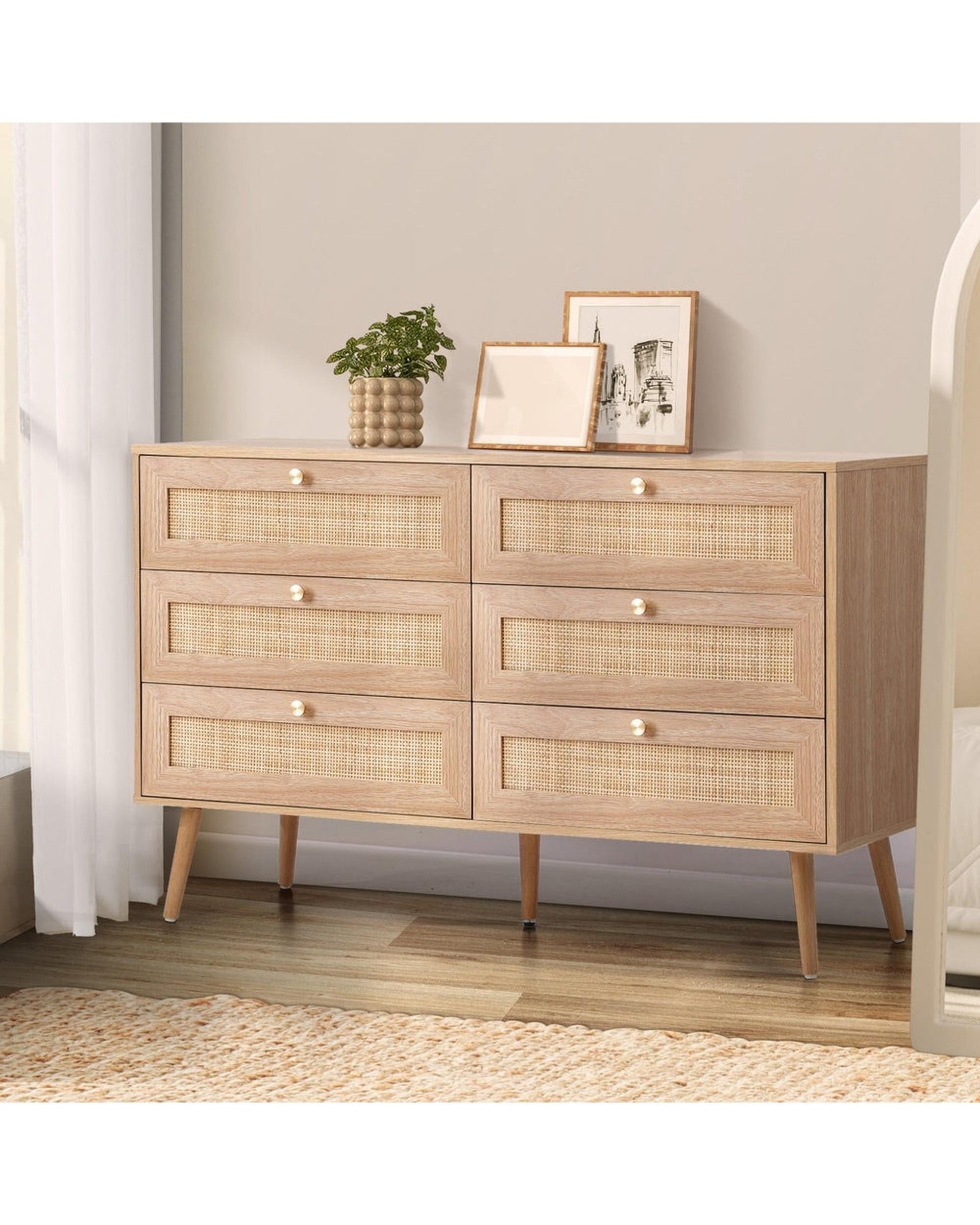 Oikiture Chest of Drawers STOR 6 Chest of Drawers Dresser Tallboy Rattan