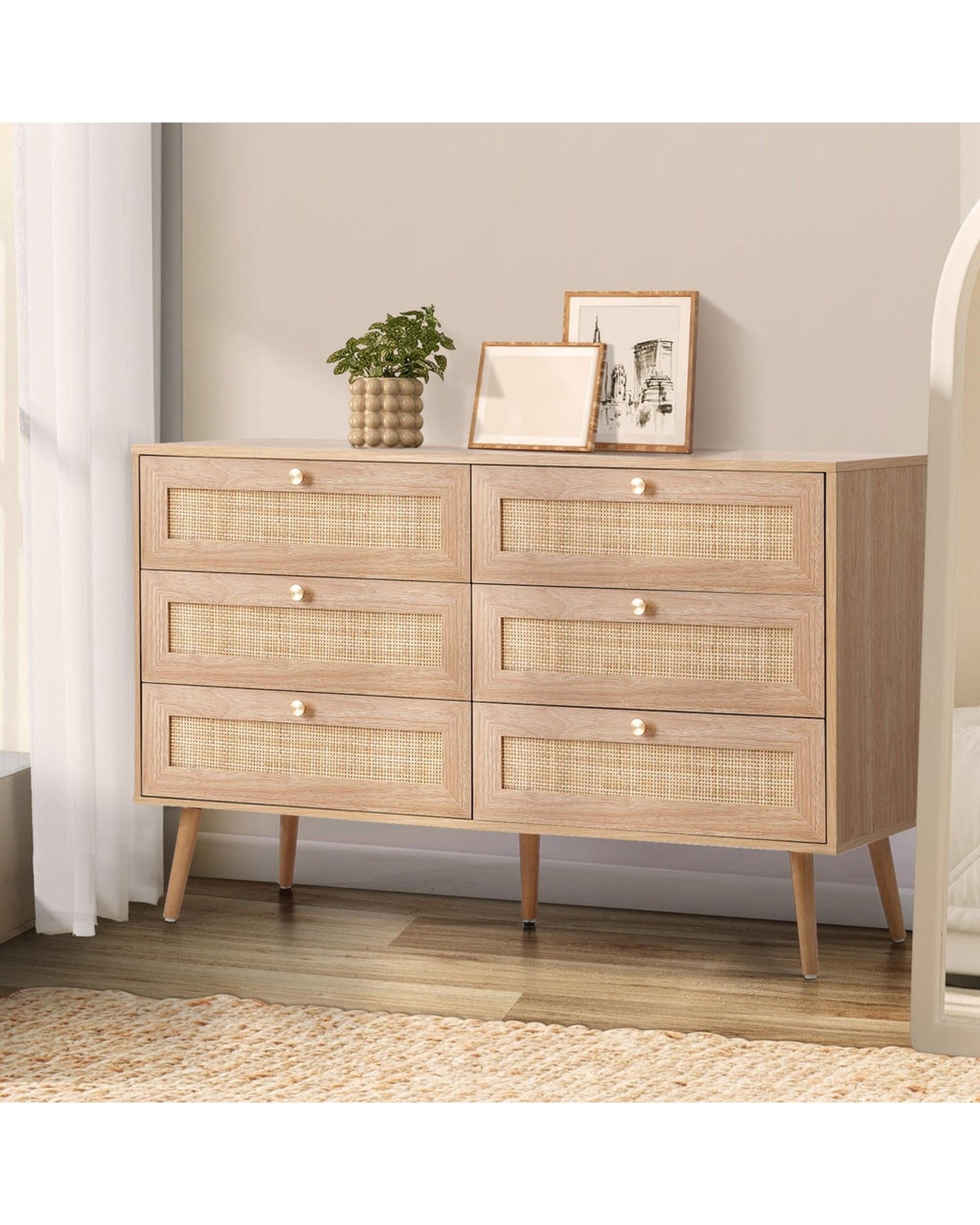 Oikiture Chest of Drawers STOR 6 Chest of Drawers Dresser Tallboy Rattan