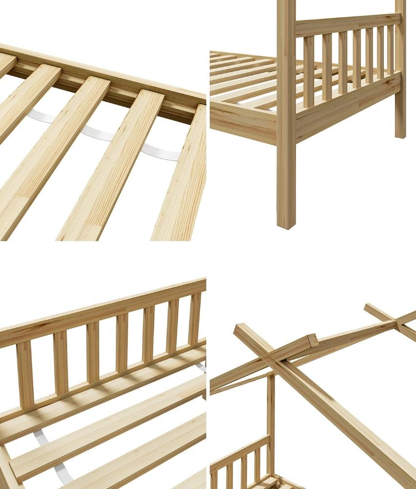 Oikiture Bedframe SUNBURY Bed Frame Wooden Kids Timber House Beds - Single