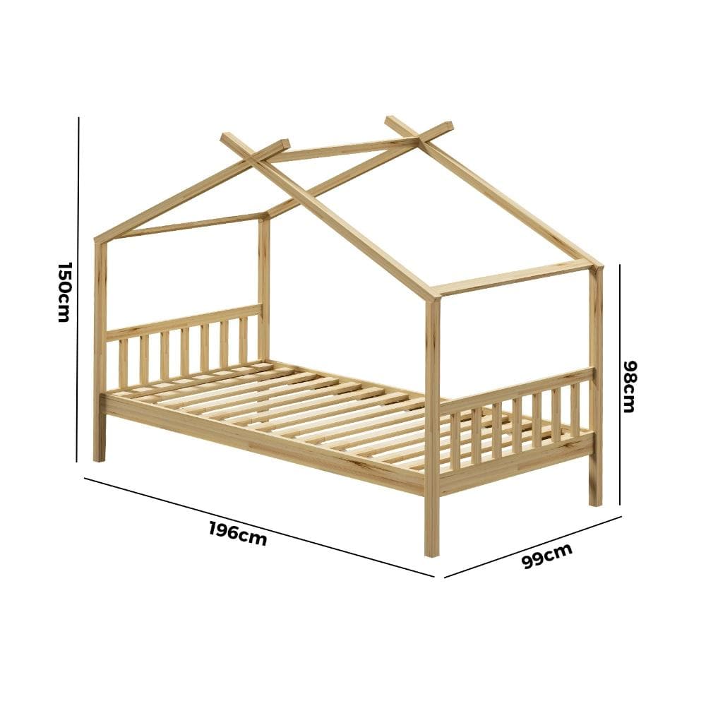 Oikiture Bedframe SUNBURY Bed Frame Wooden Kids Timber House Beds - Single