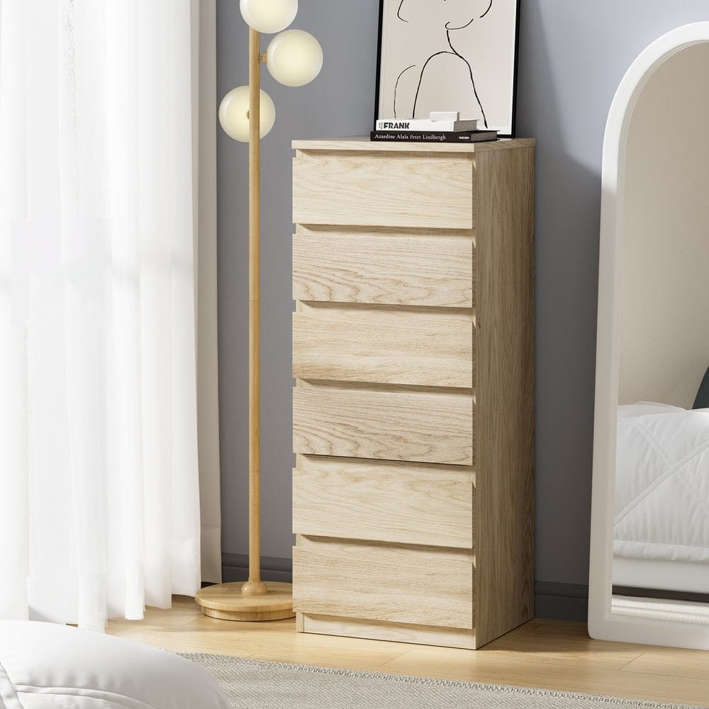 Oikiture Chest of Drawers TEE 6 Chest of Drawers Lowboy Handle-Free Natural
